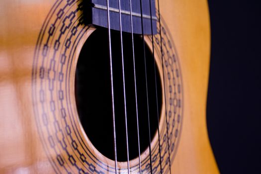 Part of musical instrument with strings. Spanish guitar