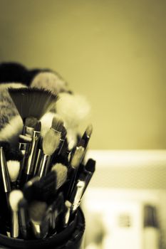 Set of brushes in different sizes for makeup. No people. Copy space