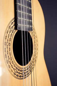 Part of musical instrument with strings. Spanish guitar