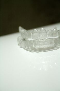 Transparent dental orthodontics to correct dental alignment. No people