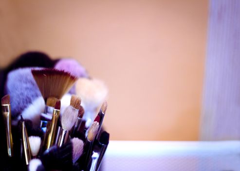 Set of brushes in different sizes for makeup. No people. Copy space