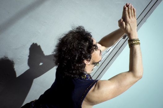 Bollywood dancer man over urban background