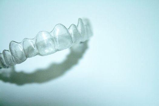 Transparent dental orthodontics to correct dental alignment. No people