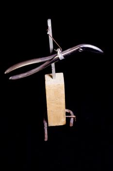Modern sculpture made with recycled materials.  Similar to human emotions and gestures.