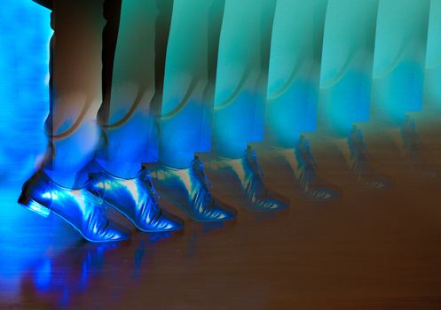 Feet dancer dancing salsa. Copy space