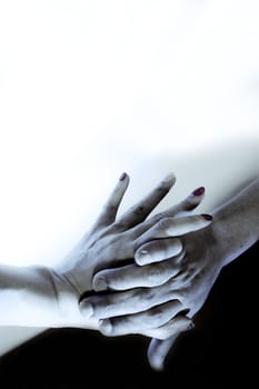 Hands caught of man and woman. Copy space