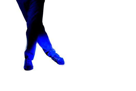 Feet dancer dancing salsa. Copy space