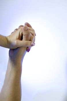 Hands caught of man and woman. Copy space
