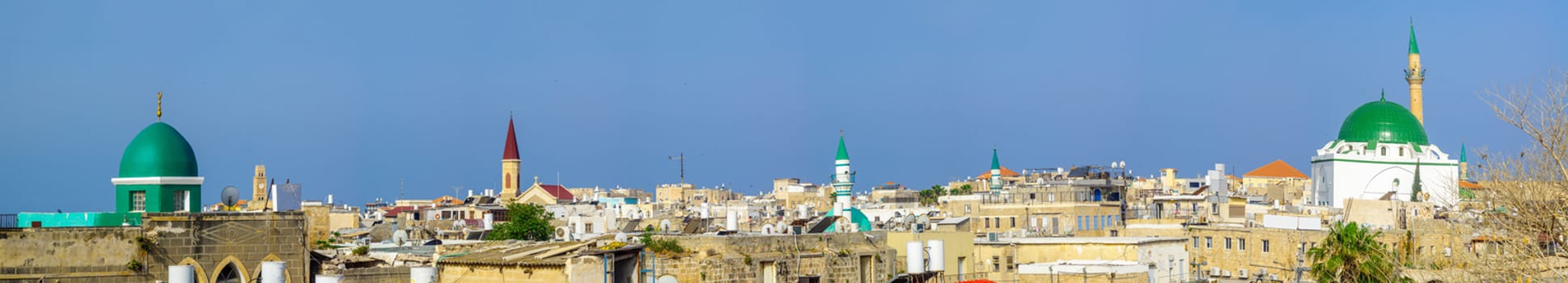 Panoramic view of the old city skyline with Ahmed el-Jazzar Mosque and other monuments, in Acre (Akko), Israel