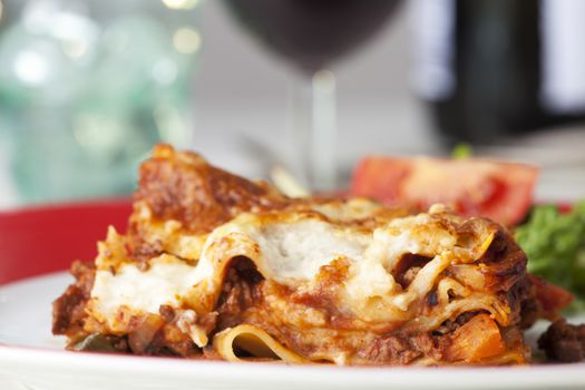 portion of classical italian lasagna on a plate