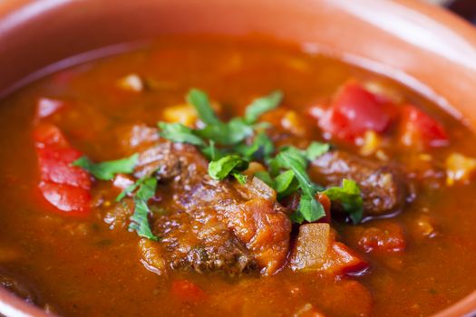 closeup of hungarian goulash stew