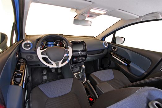the inside of the car, front view