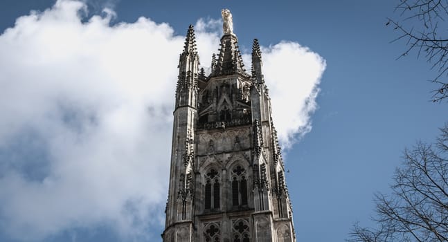 architectural detail of the Pey Berland tower, near the Saint André cathedral in Bordeaux, France