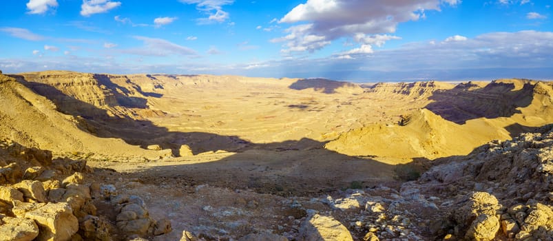 Panoramic view of HaMakhtesh HaKatan (small makhtesh, crater). The Negev desert, southern Israel