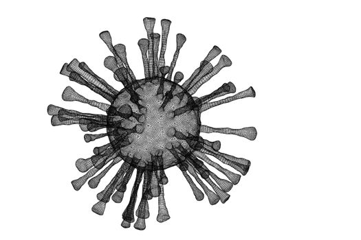 Black COVID-19 virus cell isolated on white background. 3d illustration.