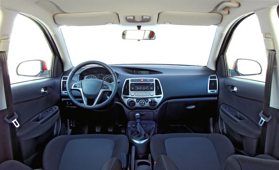 the inside of the car, front view