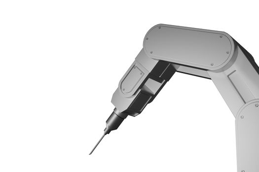 3d rendering white mechanical robotic arm on white isolated background.