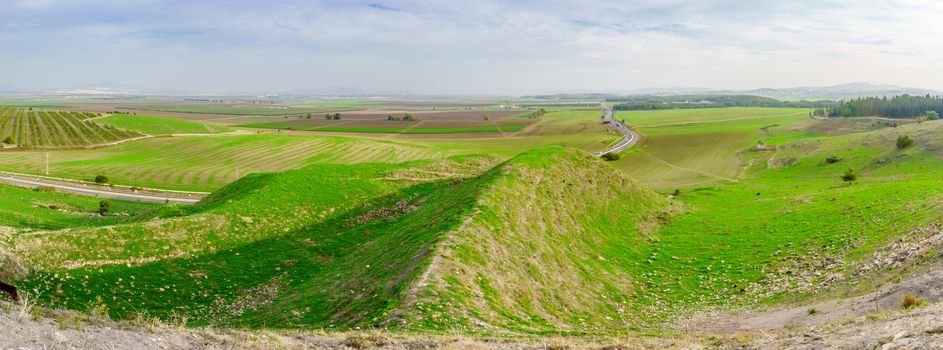 Panoramic landscape of the Jezreel Valley viewed from Megiddo. Northern Israel
