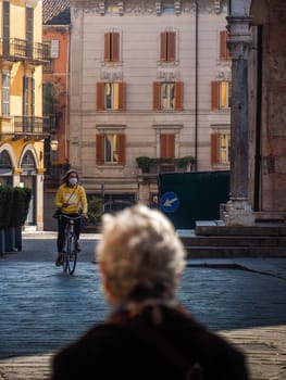 Cremona, Lombardy, Italy - May  5 6 7  2020 - social distancing in empty city  during coronavirus outbreak lockdown phase 2 and economic crisis