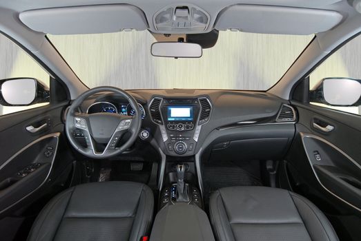 the inside of the passenger car, front view