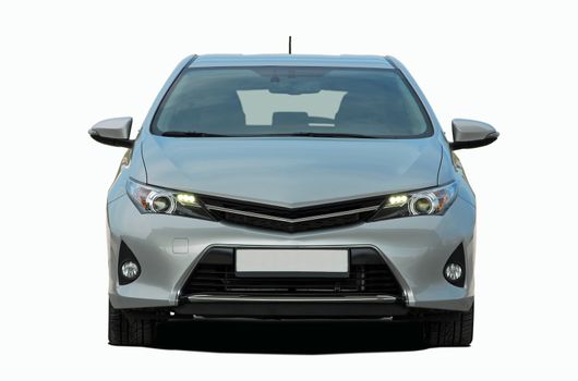 front view of passenger car on a white background