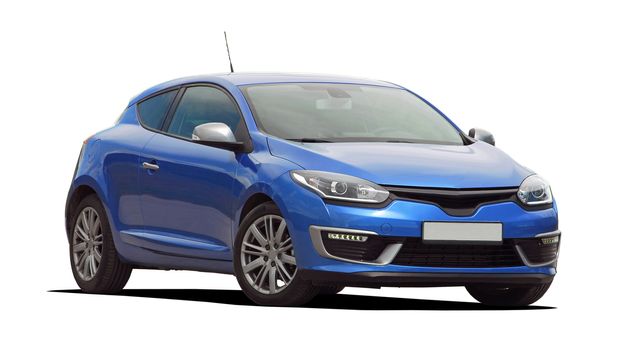 blue sports car on a white background