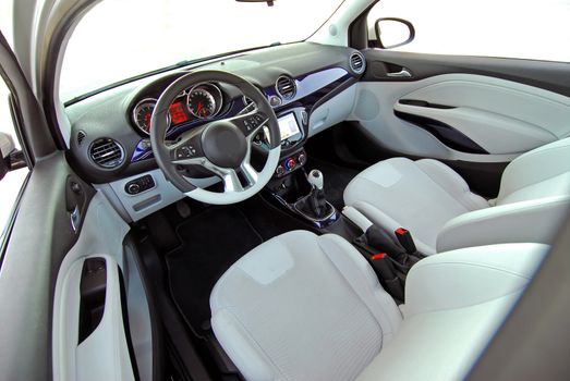 studio shot passenger car interior, front view