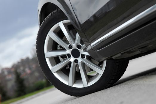 aluminium sport wheel on a black sport car