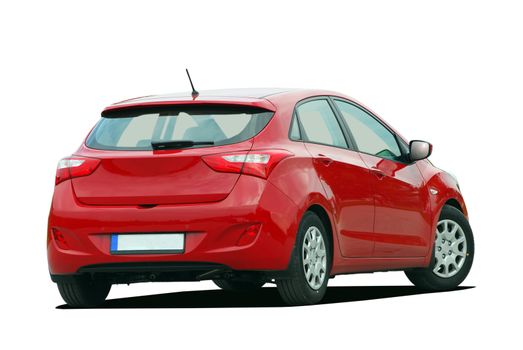 red hatchback on white background