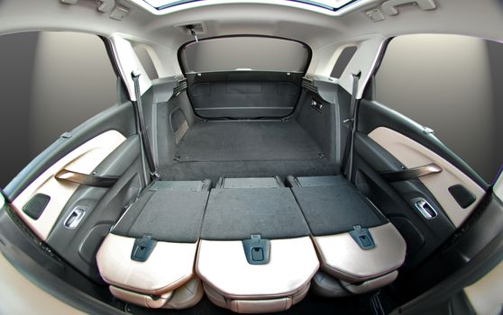 passenger car trunk with rear seats folded