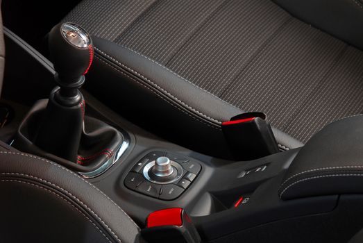 studio shot modern car interior, console detail