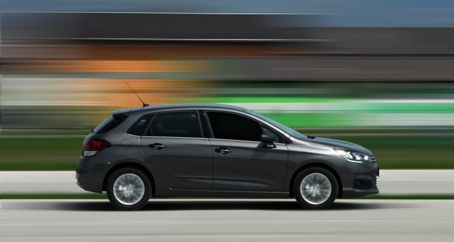 car photographed at high speeds
