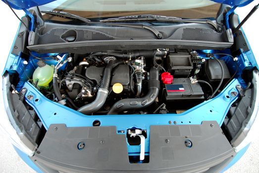Close up of car engine, studio shot