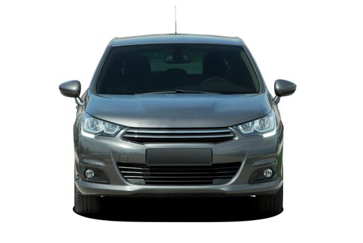 gray hatchback on white background, front View