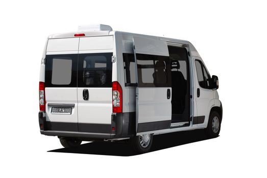 white minibus isolated over white with open side door