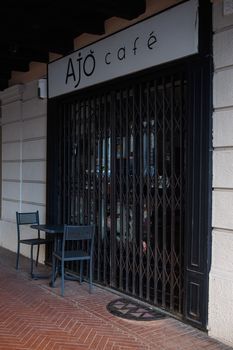 Cremona, Lombardy, Italy - April 30 th - May 1st 2020 - closed bars  and general commerce  during coronavirus lockdown and economic crisis. Italian signs