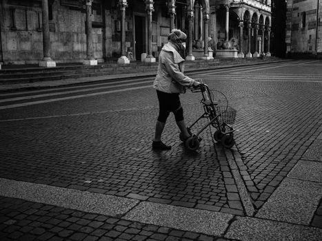 Cremona, Lombardy, Italy - April 30 th - May 1st 2020 - a deserted city  during coronavirus outbreak lockdown phase 2 and economic crisis