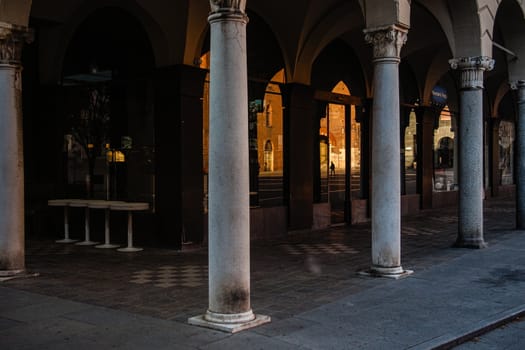 Cremona, Lombardy, Italy - April 30 th - May 1st 2020 - closed bars  and general commerce  during coronavirus lockdown and economic crisis. Italian signs