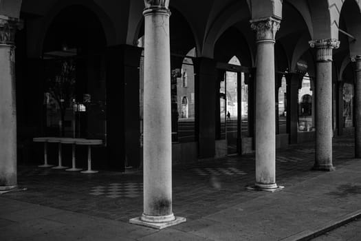 Cremona, Lombardy, Italy - April 30 th - May 1st 2020 - closed bars  and general commerce  during coronavirus lockdown and economic crisis. Italian signs