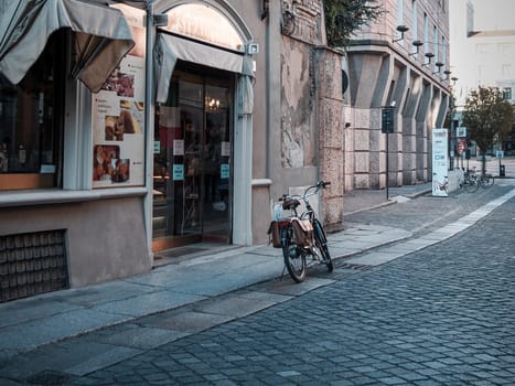 Cremona, Lombardy, Italy - April 30 th - May 1st 2020 - closed bars  and general commerce  during coronavirus lockdown and economic crisis. Italian signs