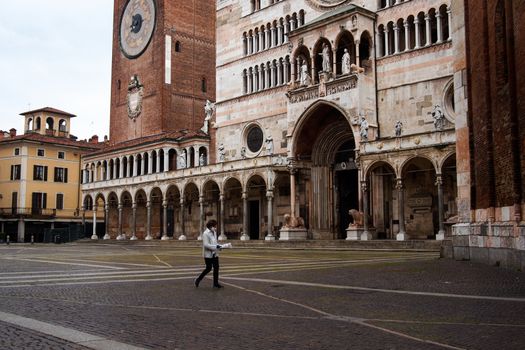 Cremona, Lombardy, Italy - April 30 th - May 1st 2020 - a deserted city  during coronavirus outbreak lockdown phase 2 and economic crisis