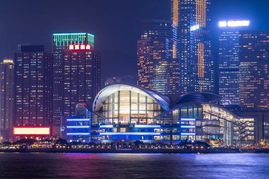 HongKong cityscape at night , Hong kong city.