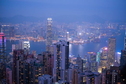 HongKong cityscape at night , Hong kong city.