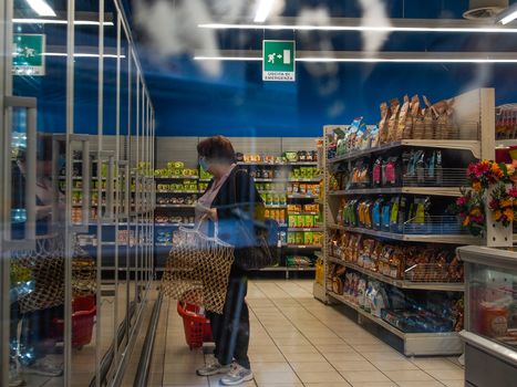 Cremona, Lombardy, Italy - May  5 6 7  2020 -people at the supermarket for grocery shopping during outbreak phase 2 and economic crisis