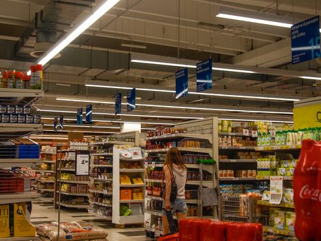 Cremona, Lombardy, Italy - May  5 6 7  2020 -people at the supermarket for grocery shopping during outbreak phase 2 and economic crisis