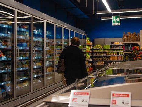 Cremona, Lombardy, Italy - May  5 6 7  2020 -people at the supermarket for grocery shopping during outbreak phase 2 and economic crisis