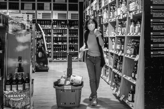 Cremona, Lombardy, Italy - May  5 6 7  2020 -people at the supermarket for grocery shopping during outbreak phase 2 and economic crisis