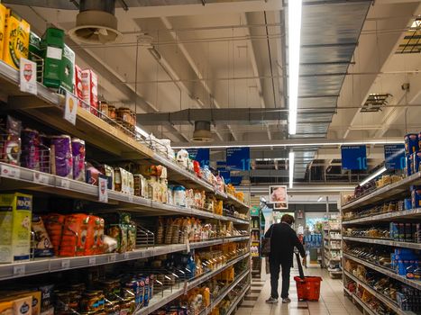 Cremona, Lombardy, Italy - May  5 6 7  2020 -people at the supermarket for grocery shopping during outbreak phase 2 and economic crisis