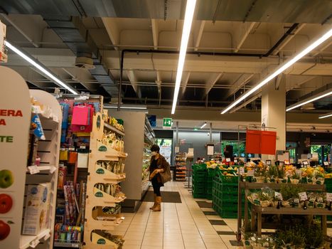 Cremona, Lombardy, Italy - May  5 6 7  2020 -people at the supermarket for grocery shopping during outbreak phase 2 and economic crisis