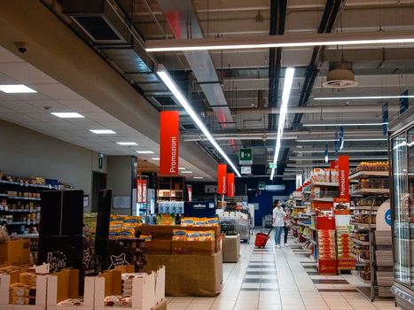 Cremona, Lombardy, Italy - May  5 6 7  2020 -people at the supermarket for grocery shopping during outbreak phase 2 and economic crisis